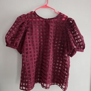 English Factory Sheer Burgundy Women's Blouse